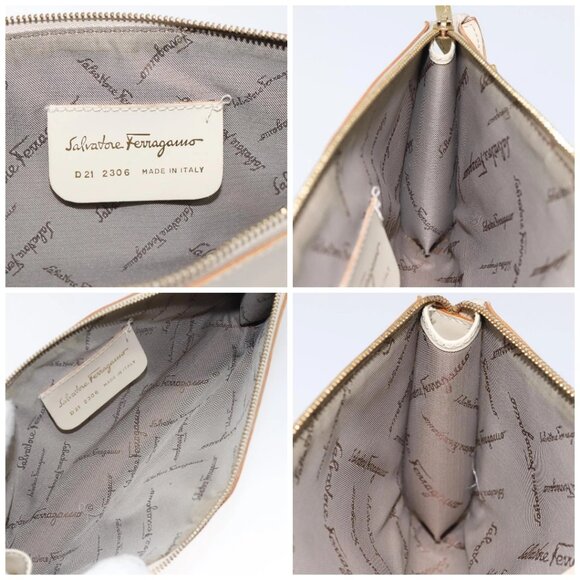 Salvatore Ferragamo Gancini Shoulder Bag Leather Ivory Gold Auth 122679 - Picture 15 of 16